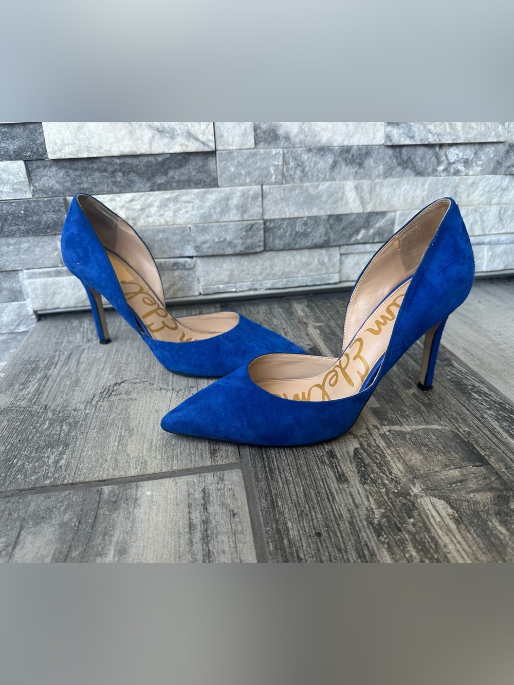 Sam Edelman Cobalt Royal Blue Suede Pointed-Toe Pumps Size 7.5